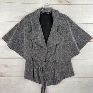 Fever Cardigan Jacket Women M Black White Belted Poncho 1/2 Sleeve Dressy Casual